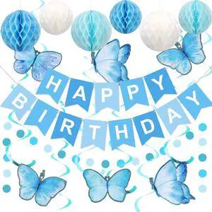 meowtastic Birthday Decorations, Happy Birthday Banner with Honeycomb Balls, Butterfly Hanging Swirl Streamers, Circle Dots Garland, Happy Birthday Party Decorations for Women Men Boys Girls (Blue) meowtastic Birthday Decorations, Happy Birthday Banner with Honeycomb Balls, Butterfly Hanging Swirl Streamers, Circle Dots Garland, Happy Birthday Party Decorations for Women Men Boys Girls (Blue)