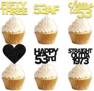 18pcs Black Gold Glitter Dessert Cupcake Pick for Straight Outta 1973 Cheer to 53rd Years Old Theme Decor Supplies Happy 53rd Birthday Party Decoration 18pcs Black Gold Glitter Dessert Cupcake Pick for Straight Outta 1973 Cheer to 53rd Years Old Theme Decor Supplies Happy 53rd Birthday Party Decoration