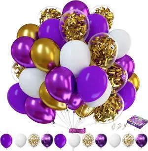 73-Pack 12 Inch Purple and Gold Balloons - Dark Purple, Metallic Gold & White Confetti Balloons for Graduation Decorations, Birthday Party Supplies, Anniversary Celebration 73-Pack 12 Inch Purple and Gold Balloons - Dark Purple, Metallic Gold & White Confetti Balloons for Graduation Decorations, Birthday Party Supplies, Anniversary Celebration