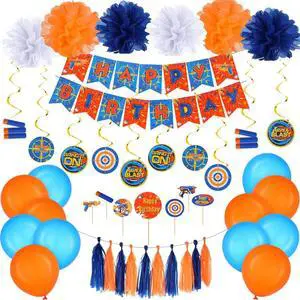 Skylety 53 Pieces Dart Battle Birthday Party Supplies Dart Gun Birthday Decorations Include Gun Happy Banner Paper Flower Pom Hanging Swirls Latex Balloons Tassel Garland Cake Cupcake Topper Skylety 53 Pieces Dart Battle Birthday Party Supplies Dart Gun Birthday Decorations Include Gun Happy Banner Paper Flower Pom Hanging Swirls Latex Balloons Tassel Garland Cake Cupcake Topper