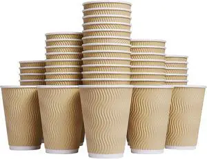 Hot Paper Cups_12 oz Disposable Insulated Corrugated Sleeve Ripple Wall Paper Cup 100 pcs,12oz Cups for DrinkHot Coffee Cups (Brown) Hot Paper Cups_12 oz Disposable Insulated Corrugated Sleeve Ripple Wall Paper Cup 100 pcs,12oz Cups for DrinkHot Coffee Cups (Brown)