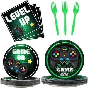 gisgfim 96 Pcs Video Game Plates and Napkins Party Supplies Gaming Tableware Set Green Gamer Birthday Party Decorations Favors for Kids Birthday Baby Shower Serves 24 gisgfim 96 Pcs Video Game Plates and Napkins Party Supplies Gaming Tableware Set Green Gamer Birthday Party Decorations Favors for Kids Birthday Baby Shower Serves 24