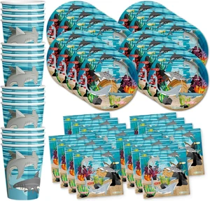 Shark Birthday Party Supplies - Ocean Animal Theme Party Supplies - Coral Reef Party Supplies | Tableware Set Includes Plates, Napkins and Cups | Kit for 16 Shark Birthday Party Supplies - Ocean Animal Theme Party Supplies - Coral Reef Party Supplies | Tableware Set Includes Plates, Napkins and Cups | Kit for 16