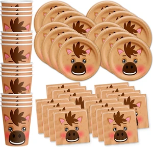 Horse Birthday Party Supplies Set Plates Napkins Cups Tableware Kit for 16 Horse Birthday Party Supplies Set Plates Napkins Cups Tableware Kit for 16