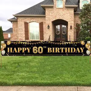 Large Happy 60th Birthday Decoration Banner, Black and Gold Happy 60th Birthday Banner Sign, 60th Birthday Party Decorations Supplies(9.8x1.6ft) Large Happy 60th Birthday Decoration Banner, Black and Gold Happy 60th Birthday Banner Sign, 60th Birthday Party Decorations Supplies(9.8x1.6ft)