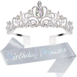 Princess Crown, Happy Birthday Tiara, Girl Sash for Women, Cake Popper, Birthday Party Decorations for Women, Headband Accessories Princess Crown, Happy Birthday Tiara, Girl Sash for Women, Cake Popper, Birthday Party Decorations for Women, Headband Accessories