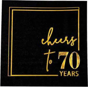 Cheers to Years Cocktail Napkins - 50 PK - 3-Ply Birthday Napkins 5x5 Inches Disposable Party Napkins Beverage Paper Napkins or Birthday Decorations Wedding Anniversary Black and Gold (70 Years) Cheers to Years Cocktail Napkins - 50 PK - 3-Ply Birthday Napkins 5x5 Inches Disposable Party Napkins Beverage Paper Napkins or Birthday Decorations Wedding Anniversary Black and Gold (70 Years)