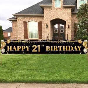 Large Happy 21st Birthday Decoration Banner, Black and Gold Birthday Banner Sign, 21st Party Decorations Supplies (9.8x1.6ft) Large Happy 21st Birthday Decoration Banner, Black and Gold Birthday Banner Sign, 21st Party Decorations Supplies (9.8x1.6ft)