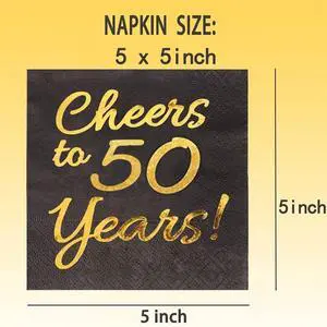 50th Birthday Decorations Men - 50PK - Cheers to 50 Years Napkins 50th Anniversary Decorations 5x5 Inches, Disposable Cocktail Napkins Paper for 50th Wedding Anniversary Decorations Black and Gold 50th Birthday Decorations Men - 50PK - Cheers to 50 Years Napkins 50th Anniversary Decorations 5x5 Inches, Disposable Cocktail Napkins Paper for 50th Wedding Anniversary Decorations Black and Gold