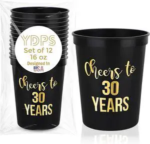 30th Birthday Decorations Party Cups Cheers to 30 Years Reusable Plastic Stadium Cups, 16 oz Hard Plastic Drinkware, 12 Pack, 30th Birthday Party Favors & Table Décor for Her and Him 30th Birthday Decorations Party Cups Cheers to 30 Years Reusable Plastic Stadium Cups, 16 oz Hard Plastic Drinkware, 12 Pack, 30th Birthday Party Favors & Table Décor for Her and Him