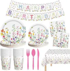 170 Pcs Spring Flower Birthday Party Decorations Sets, Includes Happy Birthday Banner, Floral Plates, Napkins, Cups, Plastic Silverware, Tablecloth for Wildflower Bday Party Supplies Decor, Serve 24 170 Pcs Spring Flower Birthday Party Decorations Sets, Includes Happy Birthday Banner, Floral Plates, Napkins, Cups, Plastic Silverware, Tablecloth for Wildflower Bday Party Supplies Decor, Serve 24