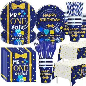 APOWBLS Mr Onederful First Birthday Decorations Tableware Boy, Baby Boy Onederful 1st Birthday Party Supplies, Paper Plate, Cup, Napkin, Tablecloth, Cutlery | Serves 24 APOWBLS Mr Onederful First Birthday Decorations Tableware Boy, Baby Boy Onederful 1st Birthday Party Supplies, Paper Plate, Cup, Napkin, Tablecloth, Cutlery | Serves 24