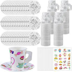 Lenwen 24 Set Color Your Own Tea Party Cups with Handle, DIY Coloring 8 oz Treat Paper Cups and Plates Snack Dessert Ice Cream Teacup Includes Stickers for Party, Decoration and Crafts (Floral) Lenwen 24 Set Color Your Own Tea Party Cups with Handle, DIY Coloring 8 oz Treat Paper Cups and Plates Snack Dessert Ice Cream Teacup Includes Stickers for Party, Decoration and Crafts (Floral)