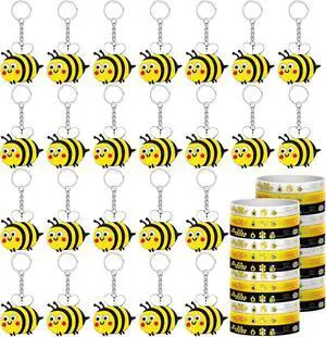 Sureio 48 Pieces Cute Bee Party Favors Bulk Bee Rubber Bracelets and Keychain Honeybee Rubber Wristband Birthday Party Favors Decorations for Birthday Supplies Sureio 48 Pieces Cute Bee Party Favors Bulk Bee Rubber Bracelets and Keychain Honeybee Rubber Wristband Birthday Party Favors Decorations for Birthday Supplies