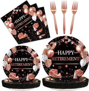 Kepeel 96 Pcs Retirement Party Plates and Napkins Set, Rose Gold Happy Retirement Party Supplies Decorations for Women Going Away Party Disposable Dinnerware Set, Serves 24 Kepeel 96 Pcs Retirement Party Plates and Napkins Set, Rose Gold Happy Retirement Party Supplies Decorations for Women Going Away Party Disposable Dinnerware Set, Serves 24