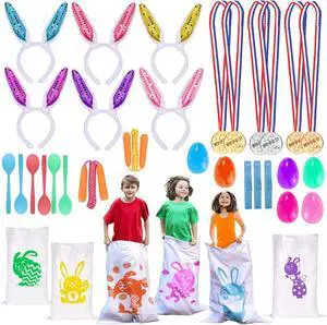 Atonofun 29 Pack Easter Games for Kids Outdoor, Potato Jumping Bags, Bunny Ears Headbands, Egg Spoon Relay Races, Legged Relay Race Bands for Easter Eggs Hunt Party Supplies Atonofun 29 Pack Easter Games for Kids Outdoor, Potato Jumping Bags, Bunny Ears Headbands, Egg Spoon Relay Races, Legged Relay Race Bands for Easter Eggs Hunt Party Supplies