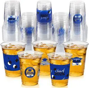 100 Pack Graduation Decorations Class of 2026, 16 Oz Blue and Black Graduation Clear Plastic Cups Disposable Party Cups for Drinks 2026 School Grad Party Favors Supplies 100 Pack Graduation Decorations Class of 2026, 16 Oz Blue and Black Graduation Clear Plastic Cups Disposable Party Cups for Drinks 2026 School Grad Party Favors Supplies