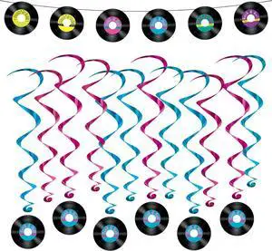 50's and 60's Party Decorations - Records Streamer Garland and Rock & Roll Hanging Record Whirls 50's and 60's Party Decorations - Records Streamer Garland and Rock & Roll Hanging Record Whirls