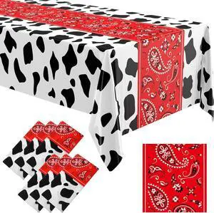Oudain 6 Pcs Bandana Tablecloth Western Party Decorations Paisley Table Cover Plastic Cowgirl Rodeo Tablecloths Rectangle Table Runner for Western Cowboy, 54 x 108 Inches (Red) Oudain 6 Pcs Bandana Tablecloth Western Party Decorations Paisley Table Cover Plastic Cowgirl Rodeo Tablecloths Rectangle Table Runner for Western Cowboy, 54 x 108 Inches (Red)