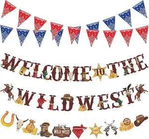 5 PCS Western Party Banners - Wild West Pennant and Cowboy Bandana Banner - Welcome to the Wild West Garlands - Hanging Decorations for Western Cowboy Birthday Party Supplies 5 PCS Western Party Banners - Wild West Pennant and Cowboy Bandana Banner - Welcome to the Wild West Garlands - Hanging Decorations for Western Cowboy Birthday Party Supplies