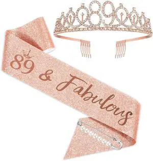 BRT Bearingshui 89th Birthday Tiara for Woman, Rose Gold Tiara for 89th Birthday Party Favor Supplies BRT Bearingshui 89th Birthday Tiara for Woman, Rose Gold Tiara for 89th Birthday Party Favor Supplies