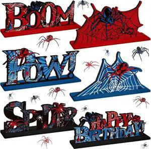 Yuntau 6 Pcs Spider Bithday Party Decoraions Spider Wooden Table Decorations Red and Blue Pattem Design Happy Birthday Table Centerpiece Sign for Boy Cartoon Party Supplies Yuntau 6 Pcs Spider Bithday Party Decoraions Spider Wooden Table Decorations Red and Blue Pattem Design Happy Birthday Table Centerpiece Sign for Boy Cartoon Party Supplies