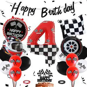 Race Car Theme Foil Balloons Set Red Black White Checkered Flag Balloons for Racing Car Kid Birthday Party Decorations Baby Shower Supplies (Number 4 Set) Race Car Theme Foil Balloons Set Red Black White Checkered Flag Balloons for Racing Car Kid Birthday Party Decorations Baby Shower Supplies (Number 4 Set)