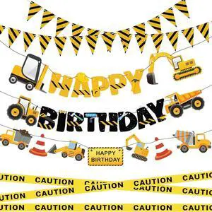 Construction Party Supplies Dump Truck Party Decorations Set with caution tape, construction pennant flags, Happy Birthday Banner, Vehicle Banner for Kids Birthday Party Construction Party Supplies Dump Truck Party Decorations Set with caution tape, construction pennant flags, Happy Birthday Banner, Vehicle Banner for Kids Birthday Party