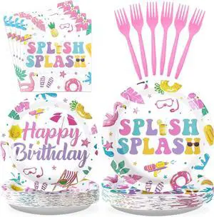 Grencian 96Pcs Pool Party Decorations Pink Flamingo Pool Plates and Napkins Tableware Sets Summer Splish Splash Birthday Decorations for Boys Girls Baby Shower Beach Party Supplies Serves 24 Grencian 96Pcs Pool Party Decorations Pink Flamingo Pool Plates and Napkins Tableware Sets Summer Splish Splash Birthday Decorations for Boys Girls Baby Shower Beach Party Supplies Serves 24