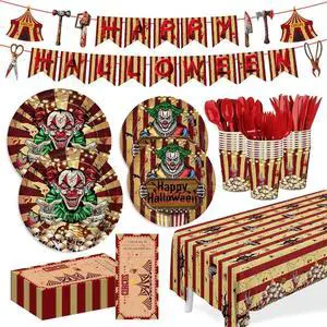 170pcs Halloween Evil Circus Plates Napkins Party Decorations Banner Tablecloth Disposable Paper Cups Evil Circus Tableware Set Party Supplies for Kids Halloween Party Decor Serves 24 170pcs Halloween Evil Circus Plates Napkins Party Decorations Banner Tablecloth Disposable Paper Cups Evil Circus Tableware Set Party Supplies for Kids Halloween Party Decor Serves 24