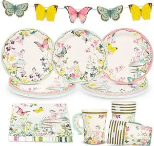 Talking Tables 50pcs Fairy Party Paper Plates, Cups, Napkins & Butterfly Bunting | Tea Party Decorations Wildflower Disposable Party Set for 16 Guests Girls Fairy Partyware Supplies Talking Tables 50pcs Fairy Party Paper Plates, Cups, Napkins & Butterfly Bunting | Tea Party Decorations Wildflower Disposable Party Set for 16 Guests Girls Fairy Partyware Supplies