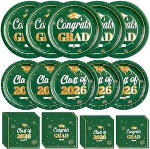 Green Graduation Plates and Napkins 2026 Paper Plates Party Supplies for Green and Gold Graduation Decorations 2026, Serves 50 Green Graduation Plates and Napkins 2026 Paper Plates Party Supplies for Green and Gold Graduation Decorations 2026, Serves 50