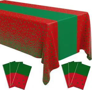 Oudain 6 Pcs Red and Green Tablecloth for Parties Plastic Dot Tablecloths Printed Table Runner Waterproof Disposable Rectangle Table Cover for Christmas Birthday Wedding Party, 54" x 108" Oudain 6 Pcs Red and Green Tablecloth for Parties Plastic Dot Tablecloths Printed Table Runner Waterproof Disposable Rectangle Table Cover for Christmas Birthday Wedding Party, 54" x 108"