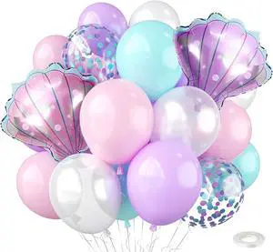 Mermaid Balloons with Seashell Foil Balloons,Pastel Pink Purple Teal Pearl White Confetti Balloons,for Birthday Decorations Sea Theme Baby Shower Party Supplies Mermaid Balloons with Seashell Foil Balloons,Pastel Pink Purple Teal Pearl White Confetti Balloons,for Birthday Decorations Sea Theme Baby Shower Party Supplies