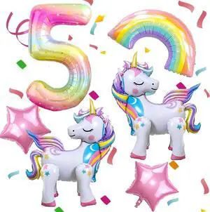 6PCS Self Standing Unicorn Balloons, Unicorn Balloon, Large Rainbow Balloon, Colorful Number 5 and Star Balloons for Girl 5th Birthday Party Decorations Supplies.(5th) 6PCS Self Standing Unicorn Balloons, Unicorn Balloon, Large Rainbow Balloon, Colorful Number 5 and Star Balloons for Girl 5th Birthday Party Decorations Supplies.(5th)