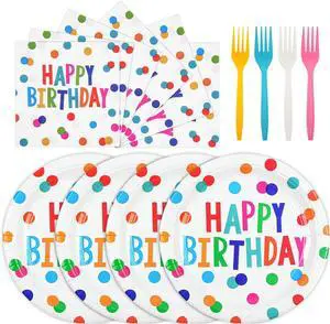 72PCS Happy Birthday Paper Plates and Napkins Decorations, 7inch Colorful Dots Cake Dessert Plates with Forks Disposable Dinnerware Tableware Set for Birthday Party Supplies (Colorful Dot) 72PCS Happy Birthday Paper Plates and Napkins Decorations, 7inch Colorful Dots Cake Dessert Plates with Forks Disposable Dinnerware Tableware Set for Birthday Party Supplies (Colorful Dot)