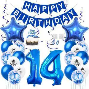 Daimay 14th Birthday Party Decorations Blue Happy Birthday Banner Flag Latex Confetti Balloons Number 14 Foil Balloon Star Mylar Balloons Cake Topper for Men Women Anniversary Party Supplies Daimay 14th Birthday Party Decorations Blue Happy Birthday Banner Flag Latex Confetti Balloons Number 14 Foil Balloon Star Mylar Balloons Cake Topper for Men Women Anniversary Party Supplies