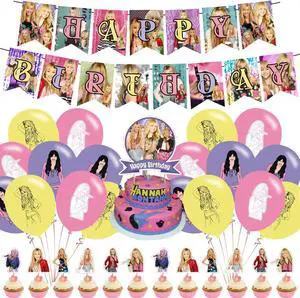 DOSSEL Hannah Singer Montana Music Theme Birthday Party Supplies Includes Birthday Banner, Cupcake Toppers, Cake Topper, Latex Balloons for Kids Adults Fans Party Decor DOSSEL Hannah Singer Montana Music Theme Birthday Party Supplies Includes Birthday Banner, Cupcake Toppers, Cake Topper, Latex Balloons for Kids Adults Fans Party Decor