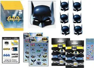 Batman Birthday Party Supplies Favor Bundle Pack includes 8 Loot Bags, 8 Bracelets, 24Tattoos, 8 Stickers Sheets, 8 Party PaperMasks, 1 Dinosaur Sticker Sheet Batman Birthday Party Supplies Favor Bundle Pack includes 8 Loot Bags, 8 Bracelets, 24Tattoos, 8 Stickers Sheets, 8 Party PaperMasks, 1 Dinosaur Sticker Sheet