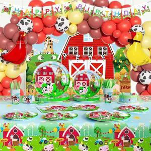 Farm Birthday Decorations, 212 PCs - Farm Animal Birthday Party Supplies with Red Barn Backdrop, Balloon Garland, Tableware Set, Plates, Napkins, Cups, Cutlery, Serves 20 Guests Farm Birthday Decorations, 212 PCs - Farm Animal Birthday Party Supplies with Red Barn Backdrop, Balloon Garland, Tableware Set, Plates, Napkins, Cups, Cutlery, Serves 20 Guests