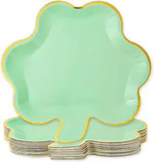 Whaline 40Pcs St. Patrick's Day Paper Plates Mint Green Shamrock Shaped Disposable Plates Gold Foil Edged Dinnerware Plates for Irish Holiday Party Supplies Table Decor, 9.1x8.7 in Whaline 40Pcs St. Patrick's Day Paper Plates Mint Green Shamrock Shaped Disposable Plates Gold Foil Edged Dinnerware Plates for Irish Holiday Party Supplies Table Decor, 9.1x8.7 in