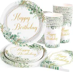 100 PCS Sage Green Birthday Decorations Happy Birthday Paper Plates Napkins and Cups Disposable Tableware Sage Green and Gold Birthday Party Supplies for 25 Guests 100 PCS Sage Green Birthday Decorations Happy Birthday Paper Plates Napkins and Cups Disposable Tableware Sage Green and Gold Birthday Party Supplies for 25 Guests