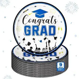 Sabary Blue Black 100 Pcs 2026 Graduation Paper Dessert Plates Bulk 9 Inch Graduation Party Supplies Plates Class of 2026 Decorations Congrats Grad Plate Disposable Tableware (Stylish) Sabary Blue Black 100 Pcs 2026 Graduation Paper Dessert Plates Bulk 9 Inch Graduation Party Supplies Plates Class of 2026 Decorations Congrats Grad Plate Disposable Tableware (Stylish)