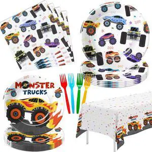 APOWBLS Monster Truck Birthday Party Supplies, Monster Theme Jam Party Decorations Tableware, Plate, Napkin, Tablecloth, Fork, Monster Truck Birthday Plate And Napkin Decorations Dinnerware | Serve 24 APOWBLS Monster Truck Birthday Party Supplies, Monster Theme Jam Party Decorations Tableware, Plate, Napkin, Tablecloth, Fork, Monster Truck Birthday Plate And Napkin Decorations Dinnerware | Serve 24