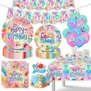 Summer Pool Birthday Party Decorations, Summer Themed Birthday Plates, Napkin, Cups Banner, Balloons and Cake Topper for Swimming Pool Party Decorations Supplies Set Serves 20 Summer Pool Birthday Party Decorations, Summer Themed Birthday Plates, Napkin, Cups Banner, Balloons and Cake Topper for Swimming Pool Party Decorations Supplies Set Serves 20
