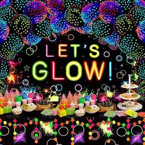 57 Pcs Let Glow Neon Party Supplies Including Glow in the Dark Decoration Backdrop Banner, Garlands, Tablecloth, Luminous Helium Latex Balloon(Round Dot,Clear, Black) 57 Pcs Let Glow Neon Party Supplies Including Glow in the Dark Decoration Backdrop Banner, Garlands, Tablecloth, Luminous Helium Latex Balloon(Round Dot,Clear, Black)