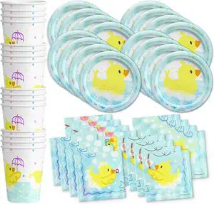 Rubber Ducky Birthday Party Supplies Set Plates Napkins Cups Tableware Kit for 16 Rubber Ducky Birthday Party Supplies Set Plates Napkins Cups Tableware Kit for 16