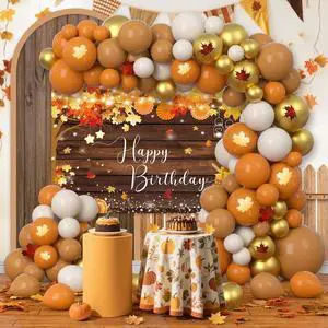 AIBIIN 110Pcs Fall Happy Birthday Decorations, Autumn Maples Leaf Balloon Garland Arch Kit and Bday Rustic Wooden Photography Background for Harvest Birthday Party Supplies AIBIIN 110Pcs Fall Happy Birthday Decorations, Autumn Maples Leaf Balloon Garland Arch Kit and Bday Rustic Wooden Photography Background for Harvest Birthday Party Supplies