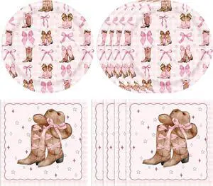 Coquette Bow Cowgirl Paper Plates Tableware Set 40PCS Western Cowgirl Birthday Party Supplies Pink Bowknot Boots Rodeo Bachelorette Party Plates and napkins for Wild West Baby Shower Decor Coquette Bow Cowgirl Paper Plates Tableware Set 40PCS Western Cowgirl Birthday Party Supplies Pink Bowknot Boots Rodeo Bachelorette Party Plates and napkins for Wild West Baby Shower Decor