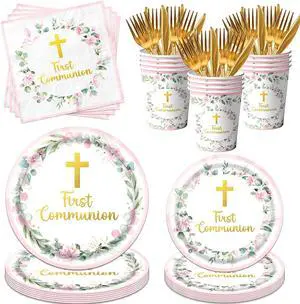 First Communion Decorations for Girls, First Communion Plates and Napkins Pink Primera Comunion Decoracion First Communion Party Supplies for First Holy Communion Baptism Party Decorations Serves 25 First Communion Decorations for Girls, First Communion Plates and Napkins Pink Primera Comunion Decoracion First Communion Party Supplies for First Holy Communion Baptism Party Decorations Serves 25